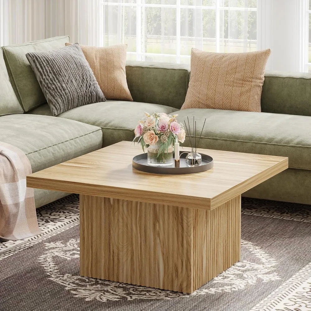 Mesa de centro canelada moderna de meados do século, mesa grande de coquetel para sala de estar de 31,5 polegadas para interiores elegantes