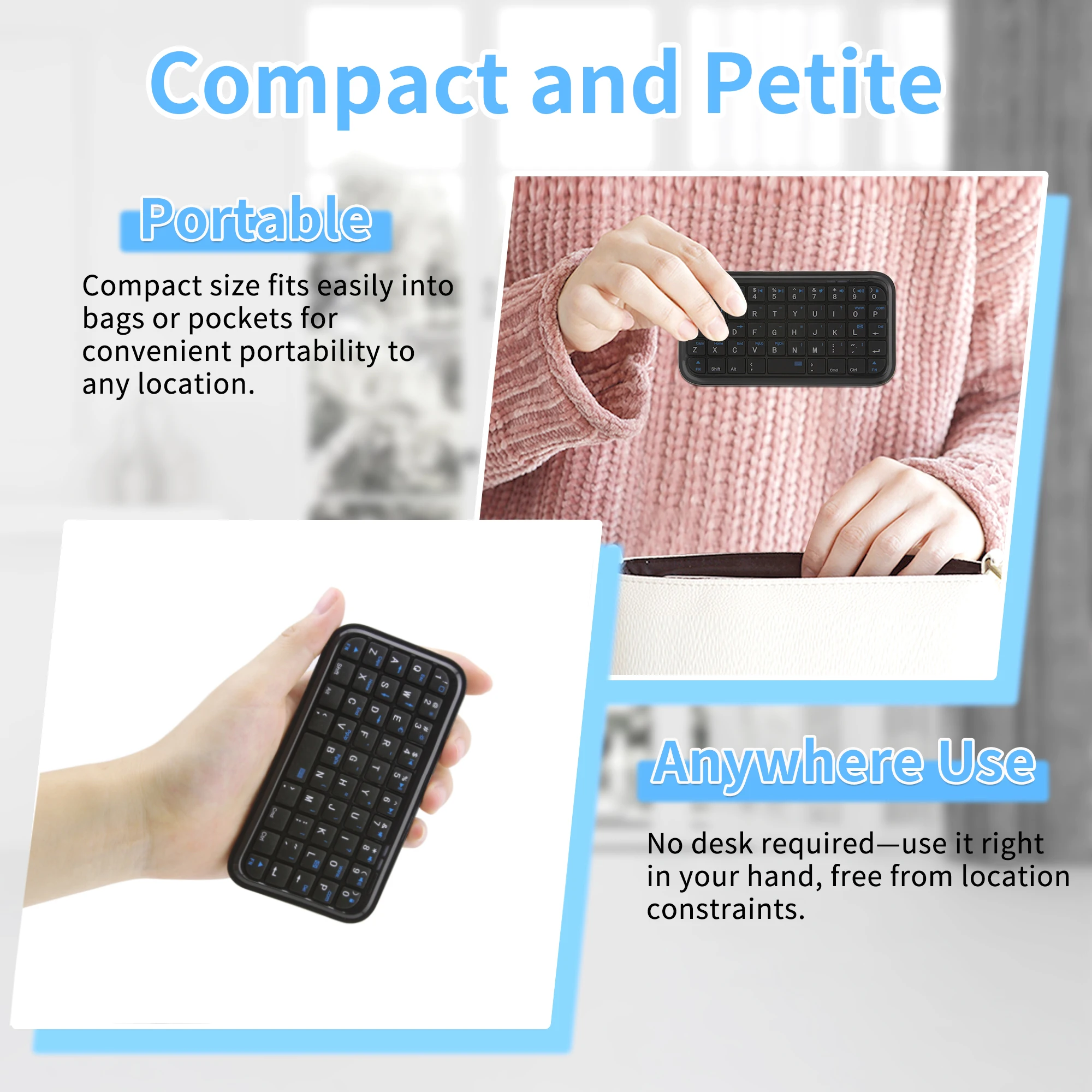 Mini Dual-mode Keyboard Bluetooth Wired Connection Rechargeable Light Weight Portable Backlight Function Tablet Keyboard