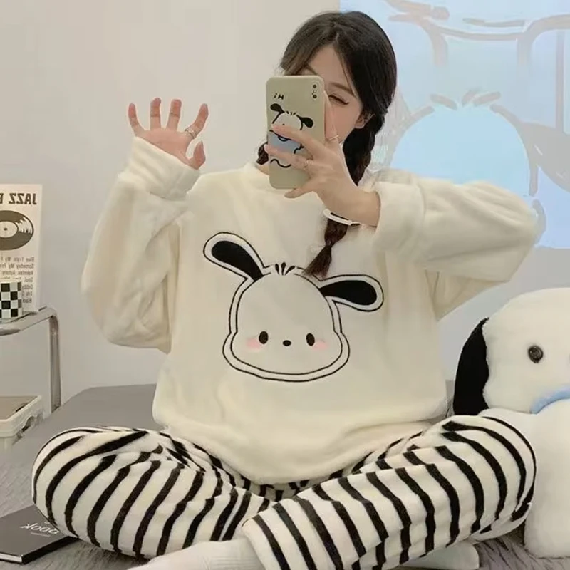 

Y2K Kawaii аниме «Hello Kitty Kuromi My Melody», пижамы, фланелевой пуловер, коралловый бархат, зимняя теплая домашняя одежда для девочек, подарок