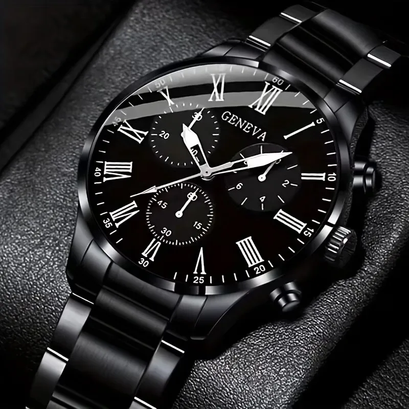 Pc New Model Men's Business Casual Round Quartz Watch Set, Valentine's Day, New Year's Day, Easter, Ramadan, Birthday, Christmas, Gift for Friends and Family