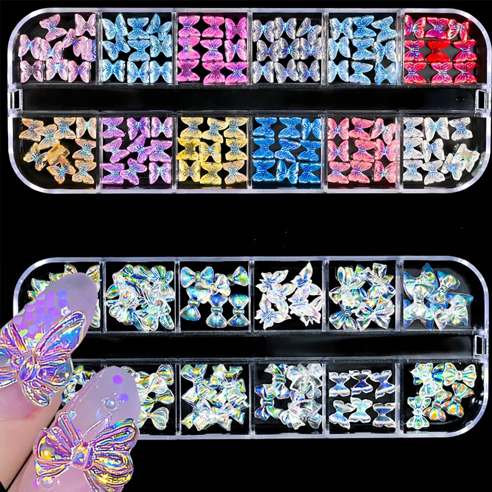 

3D Butterfly Aurora Colorful Nail Art Charms Nail Jewelry Kawaii Resin Bow/Bear Rhinestones DIY Nail Art Accessories Decoration