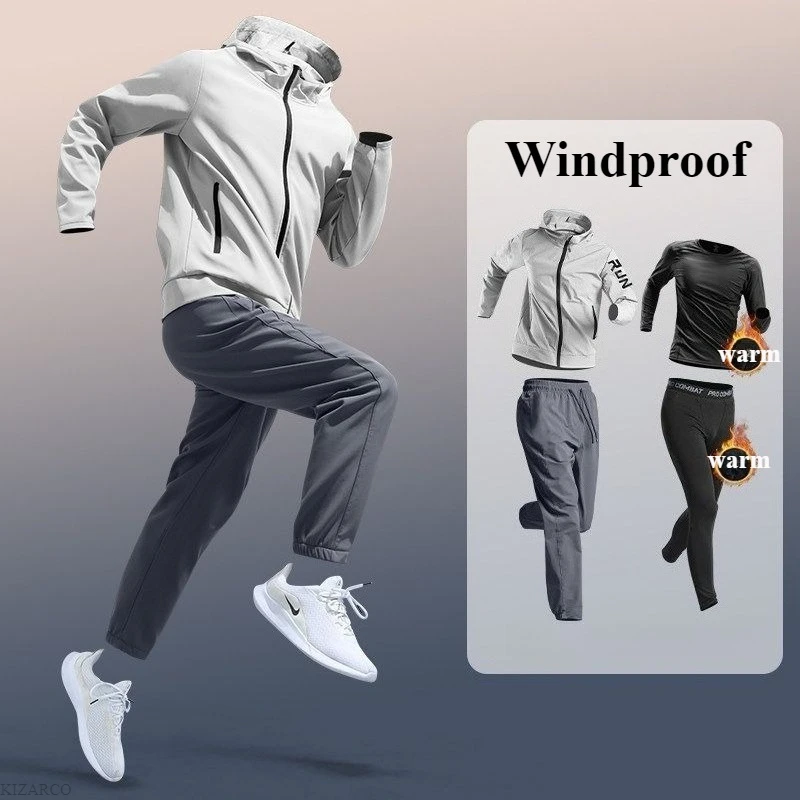 Warm Fitness Suit Men's Spring Running Sets Morning Run Outdoor Sports Quick Drying Breathable Cycling Training Jacket Clothes
