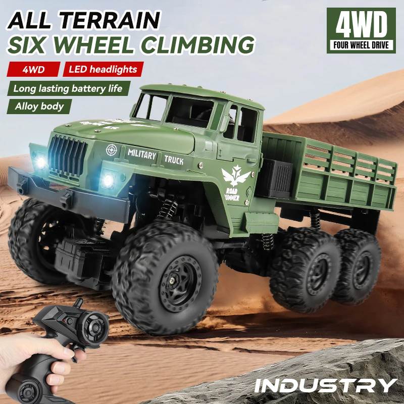 ZWN 1:16 2,4G aleación de aluminio camión militar RC de seis ruedas con luces coches de Control remoto al aire libre juguetes regalo para niños.