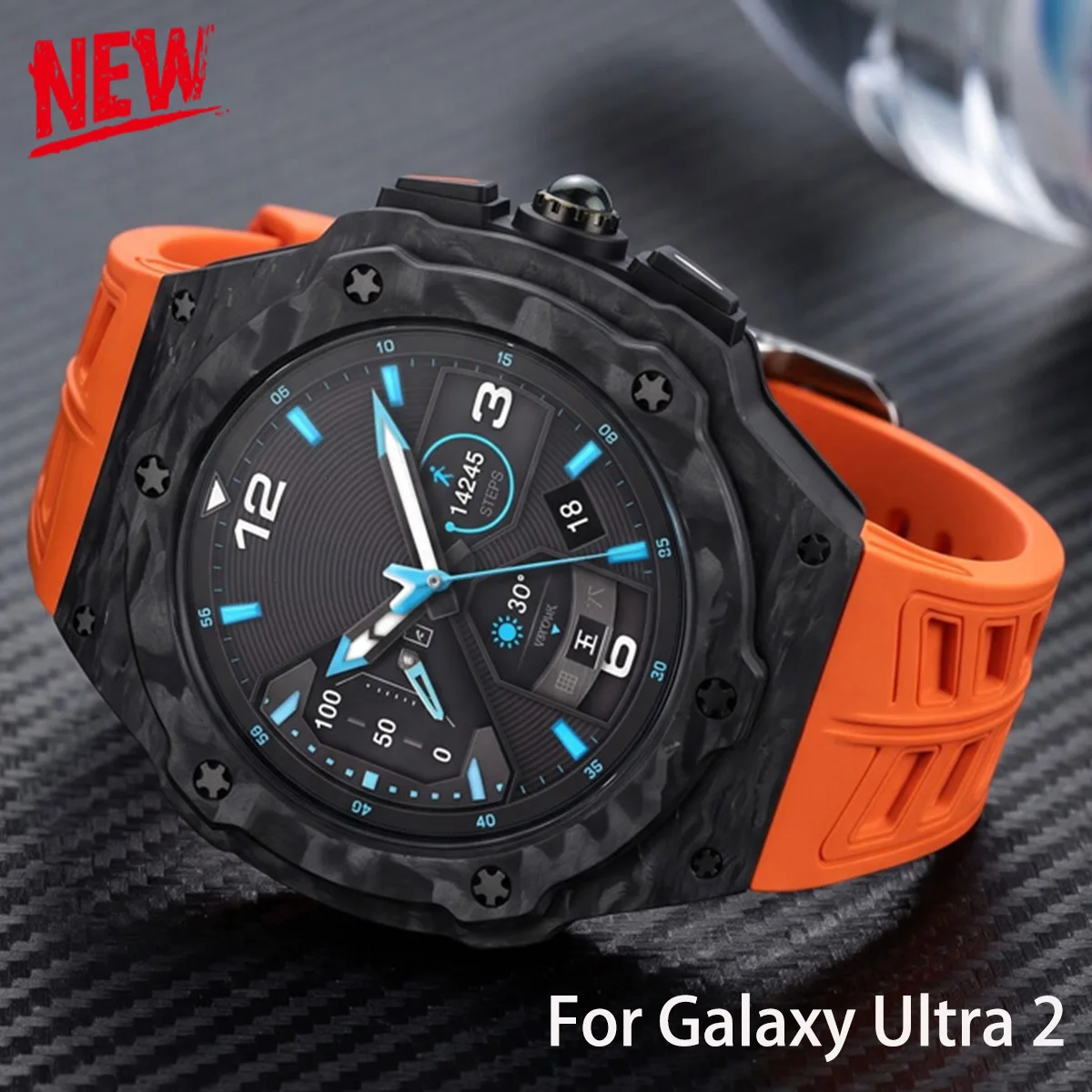 Carbon Fiber Case + Rubber Band for Samsung Galaxy Watch Ultra 2 Luxury Mod Kit for Galaxy Ultra 2026 Man Business Bracelet