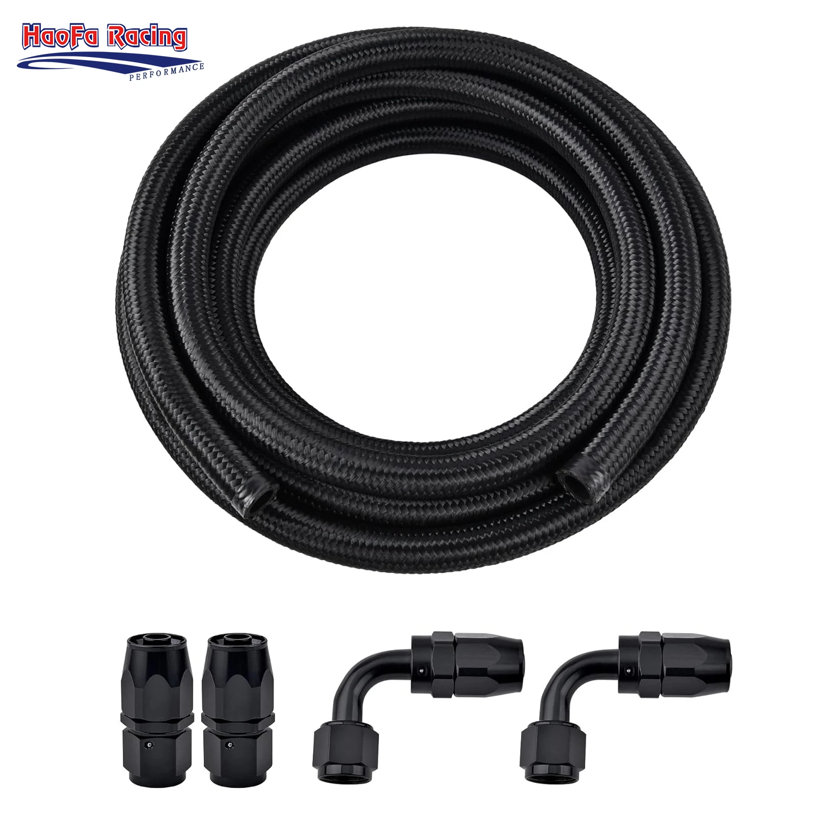 AN6 Oil Fuel Line Kit 6AN Hose Nylon Braided Fuel Line Hose Fitting Kit CPE Fuel Hose 20FT Black