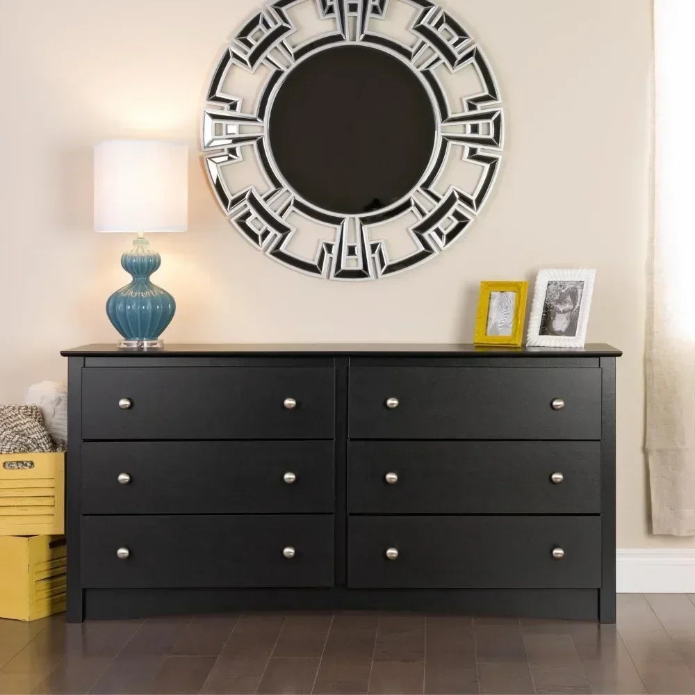 

Dressing Cabinet, Wide Chest of Drawers, Traditional Bedroom Furniture, Black, Drawer Double Bedroom Dresser