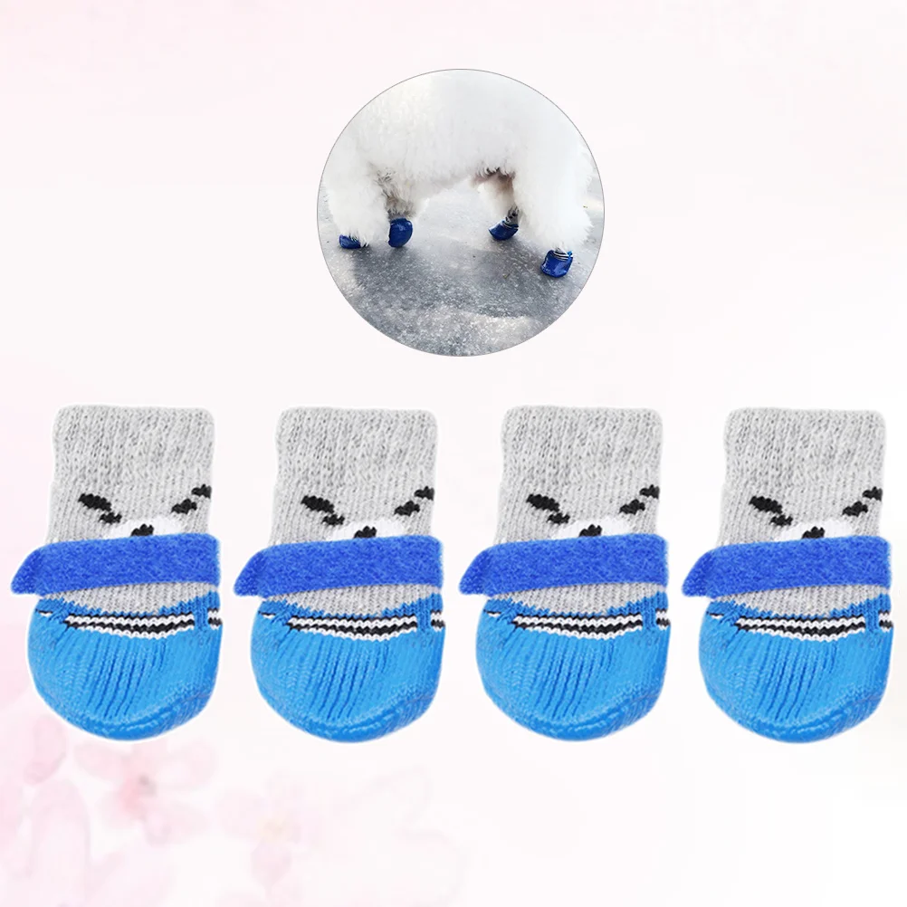 

4pcs Waterproof Pet Socks For Dogs Cats Non-Slip Cotton Cartoon Design Protection Outdoor Indoor Use Doggie Socks Size M Blue