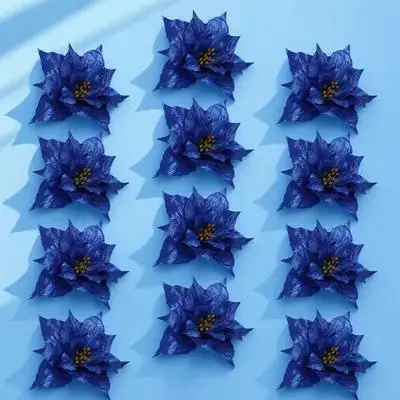 

12Pcs Christmas Simulation Flowers Glittery Artificial Pe Decoration Party Flower Decor Xmas Tree Ornaments Holiday Festival
