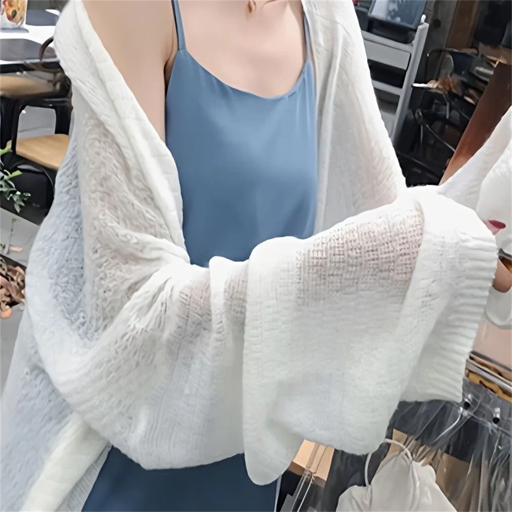 

Thin Long Sleeve Knitted Cardigan Loose Women's Outerwear Comfortable Casual V-neck Sleeveless Air Conditioning Summer