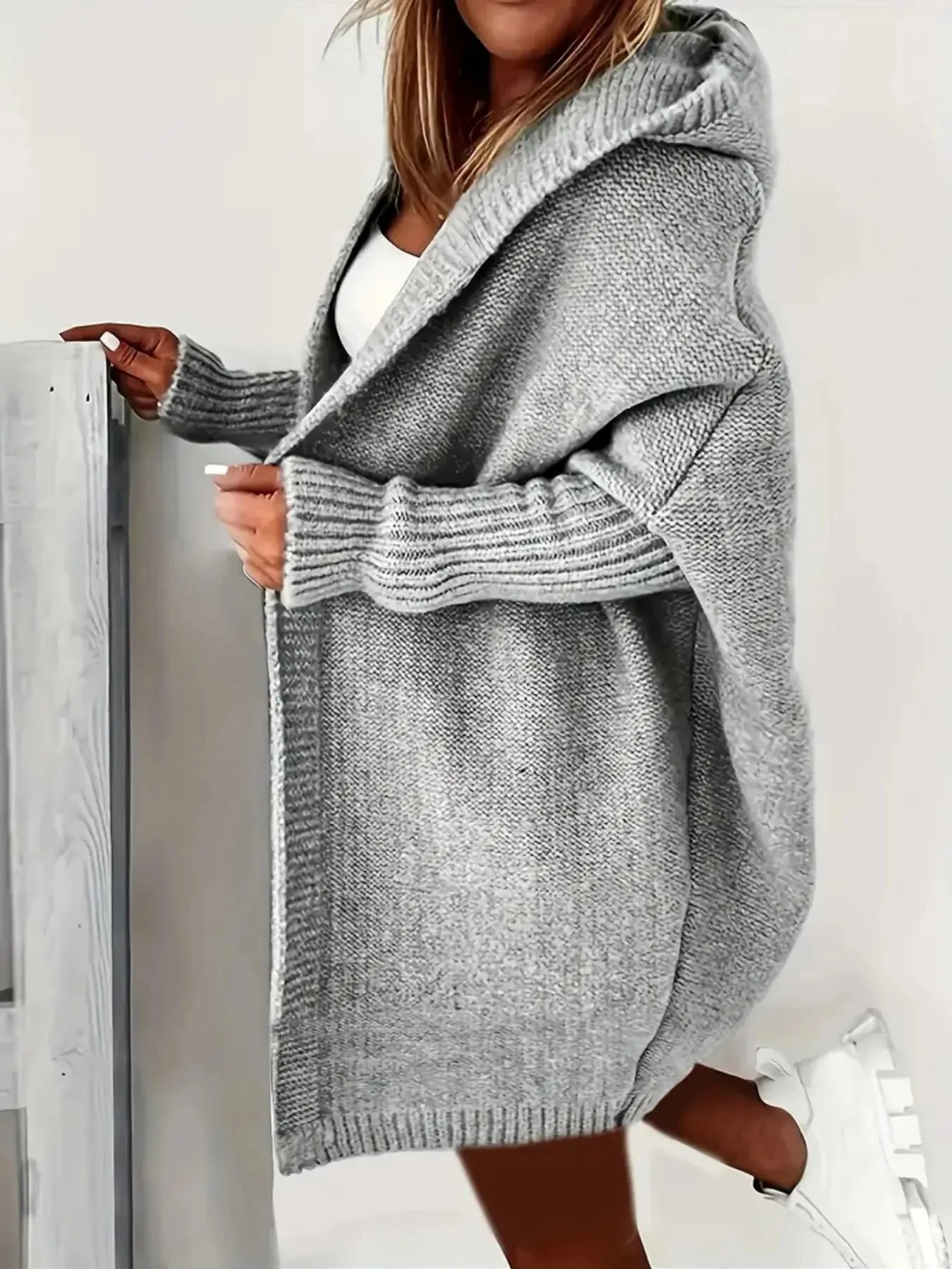 Hooded Knitted Cardigan Long Sleeve Casual Sweater For Winter & Fall Women\'s Clothing