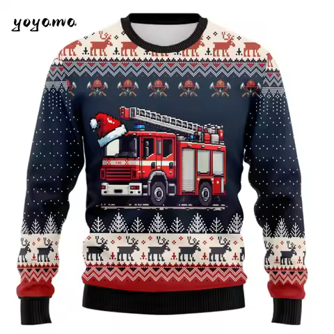 Firefighter Santa Claus Graphic Sweatshirts Fireman Car Christmas Sweatshirt Fashion Job Tracksuit Funny Gifts Men's Sweatshirt