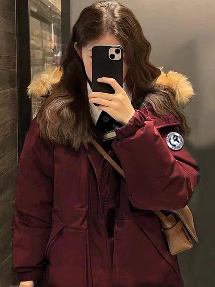 

Parkas Teenagers Womens Winter Warm-Keeping Chic Collared Plaid Fashion Tie-Dye Loose-Fit Stretch Woven Panelled Wrap Mid-Length