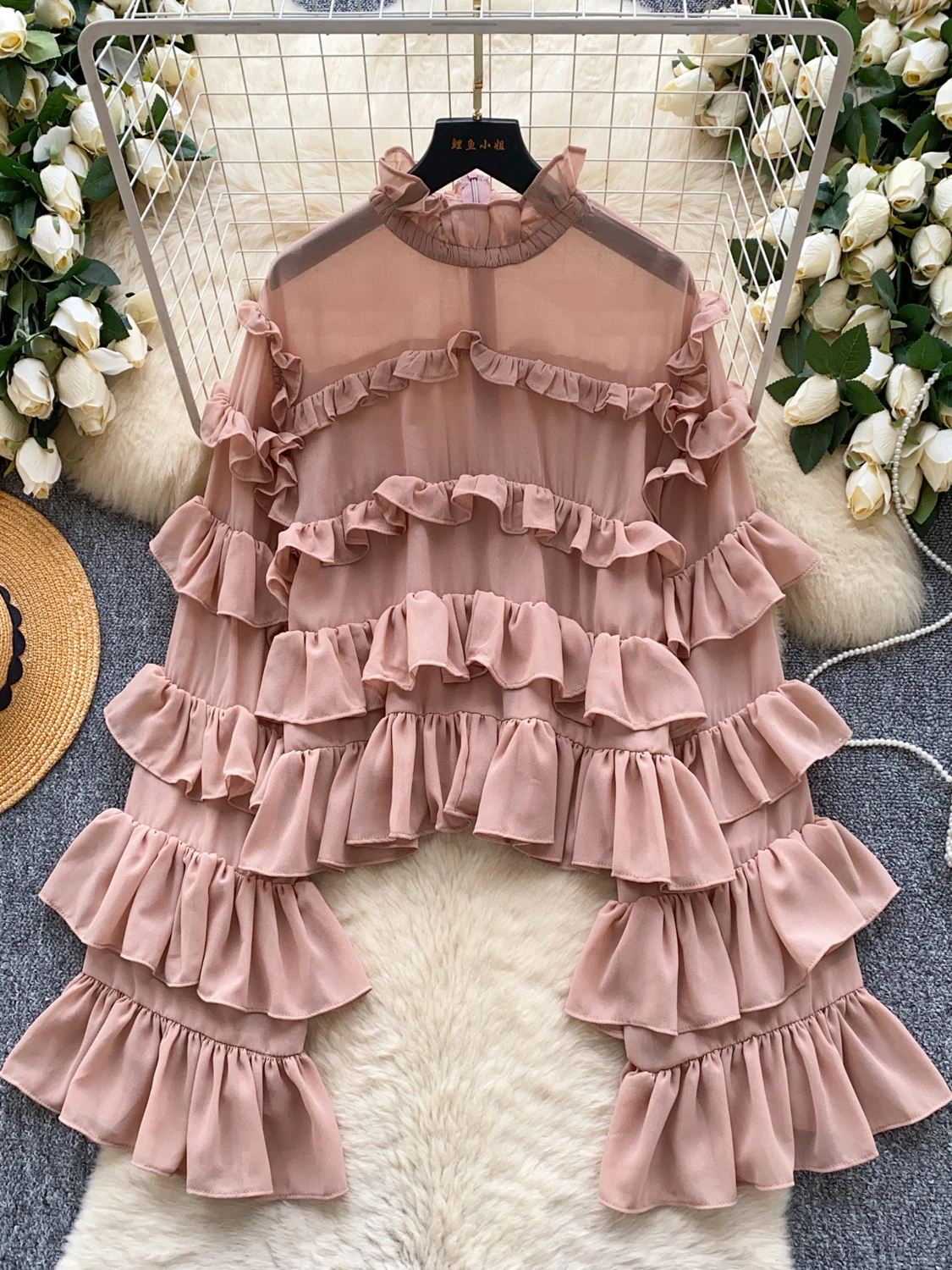 

Sweet Soft Sle Flounce Sve Patchwork Blouse Women's Chiffon irt Spring Autumn New Arrival Breathable Comfortable Korea...