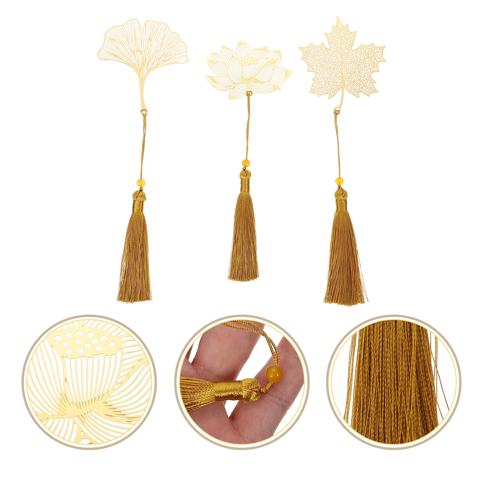 3pcs Metal Bookmark Chinese Style Hollow Leaf Design Golden Brass Page Marker For Students Readers Decorative Book Mark Student