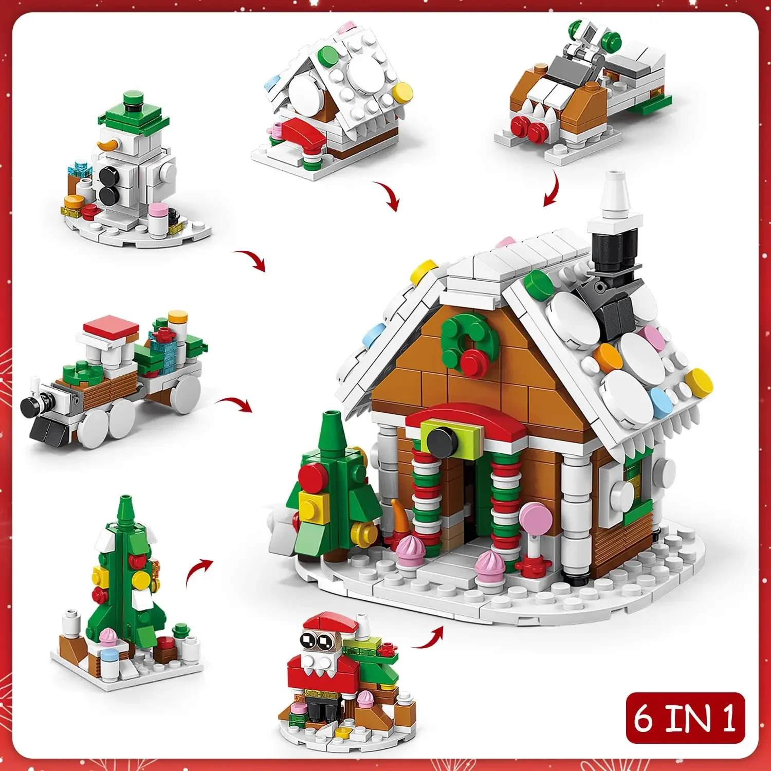 TOYLINX DIY Model Christmas Series Building Blocks Toys Set with Light Creative Winter Village House for Kids Xmas Gifts