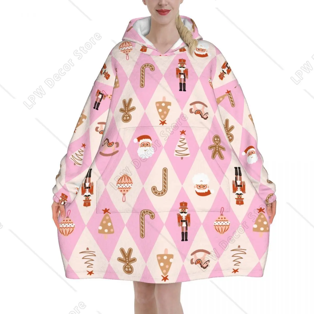 عيد الميلاد الزنجبيل سانتا كسارة البندق اللعب بطانية هوديي المتضخم يمكن ارتداؤها هدايا عيد الميلاد البلوز بطانية هدايا دافئة للنساء فتاة