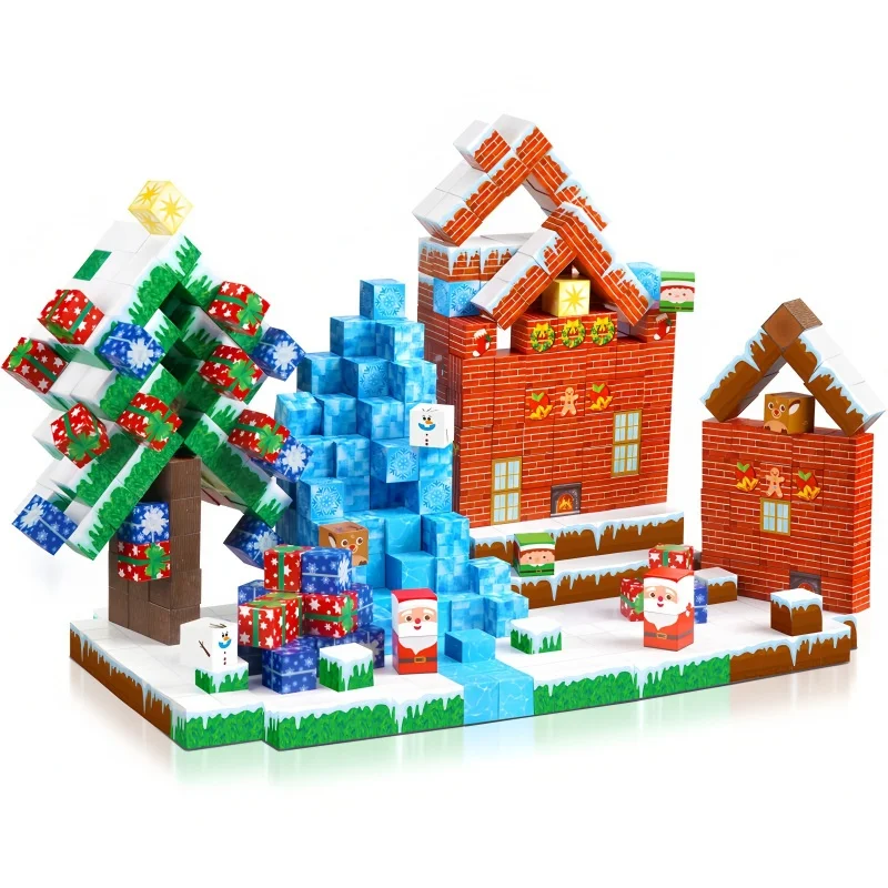 

Магнитные кубики Санта-Клауса, штабелируемые игрушки, детская магнитная плитка, сенсорное строительство, здание, головоломка Монтессори для мальчиков и девочек, подарок