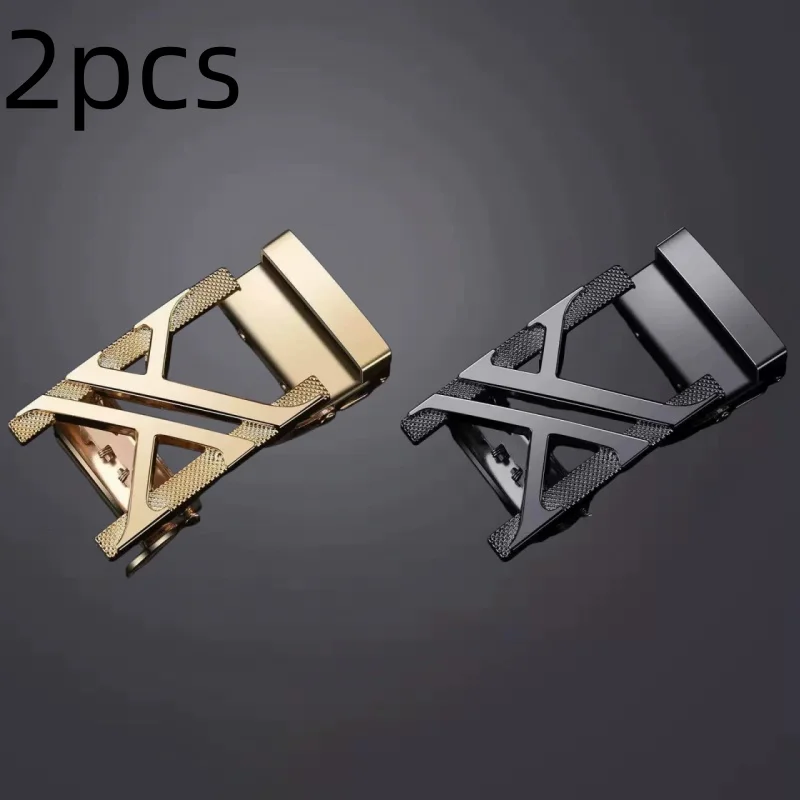 2Pcs Men Automatic Belt Buckle, Hollow Geometric Metal Buckle Replacement Accessory For Ratchet Belt Strap Business Daily Waist