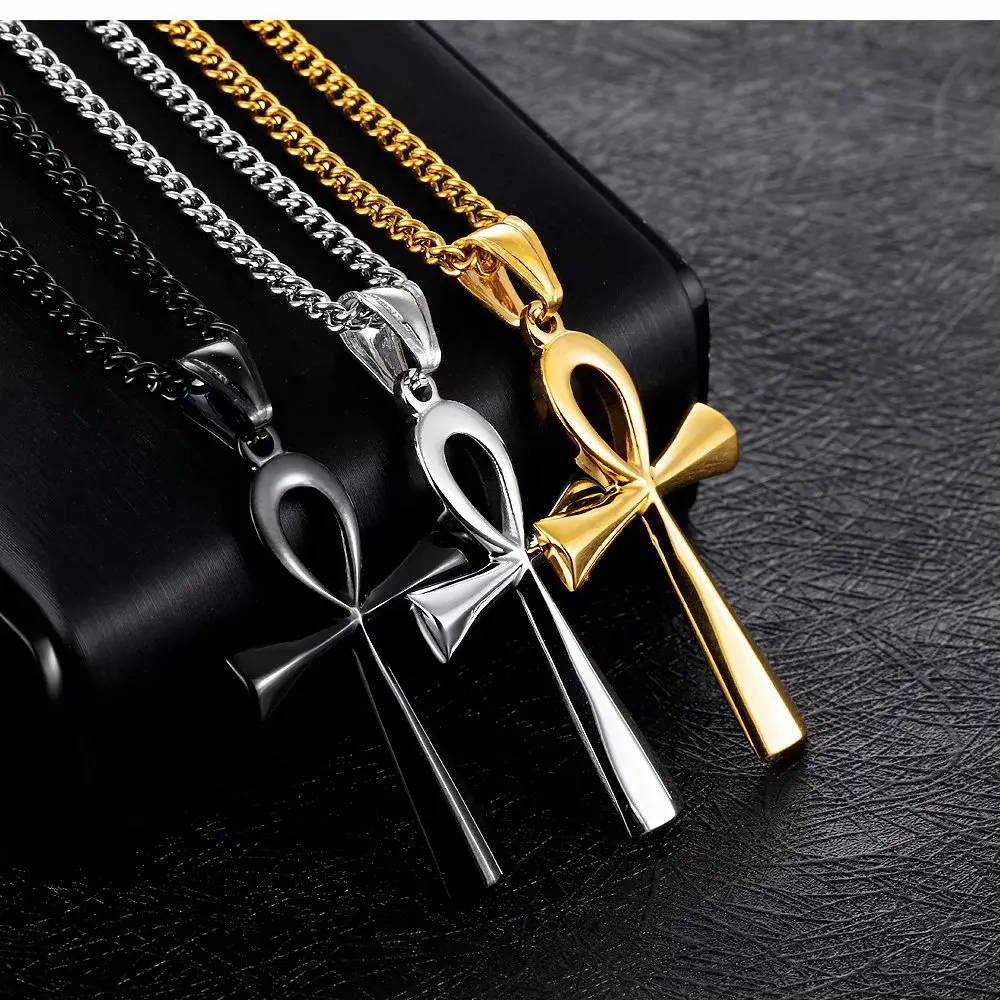 New Men's Necklace Bow Necklace Necklace Light-Faced Ancient Egyptian Cross Amulet Pendant Niche High-Level Sensor Accessories