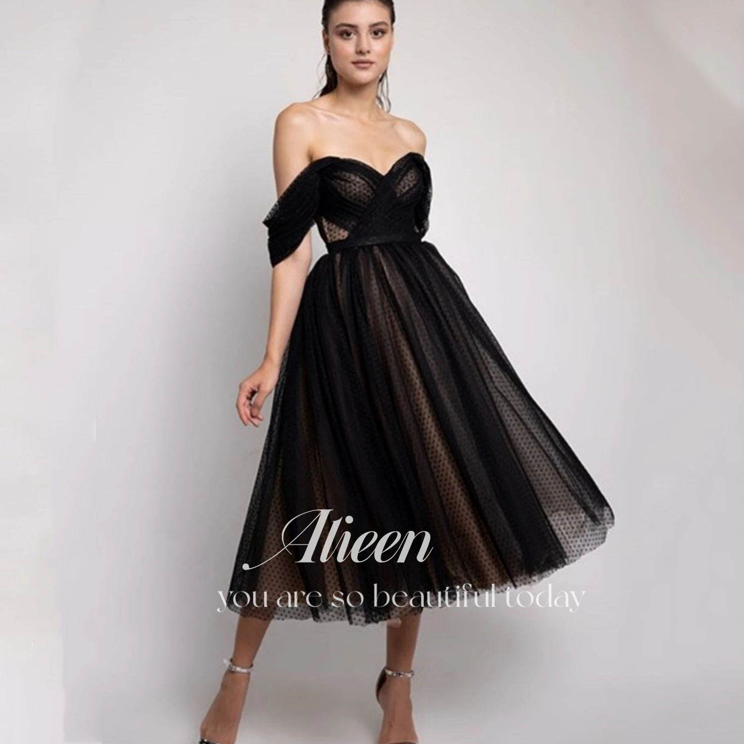 

Aileen Sweetheart Arabic Evening Dress Party Evening Elegant Luxury Celebrity Quinceanera Dresses for Prom Black Polka Dot 2023