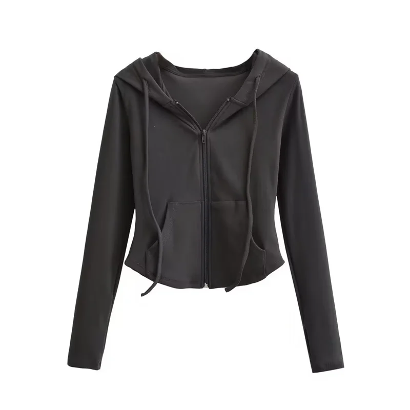 Felpa con cappuccio da donna primavera autunno con cerniera cappotto da donna maniche lunghe con cappuccio giacca cardigan camicie sportive corte per il tempo libero femminile