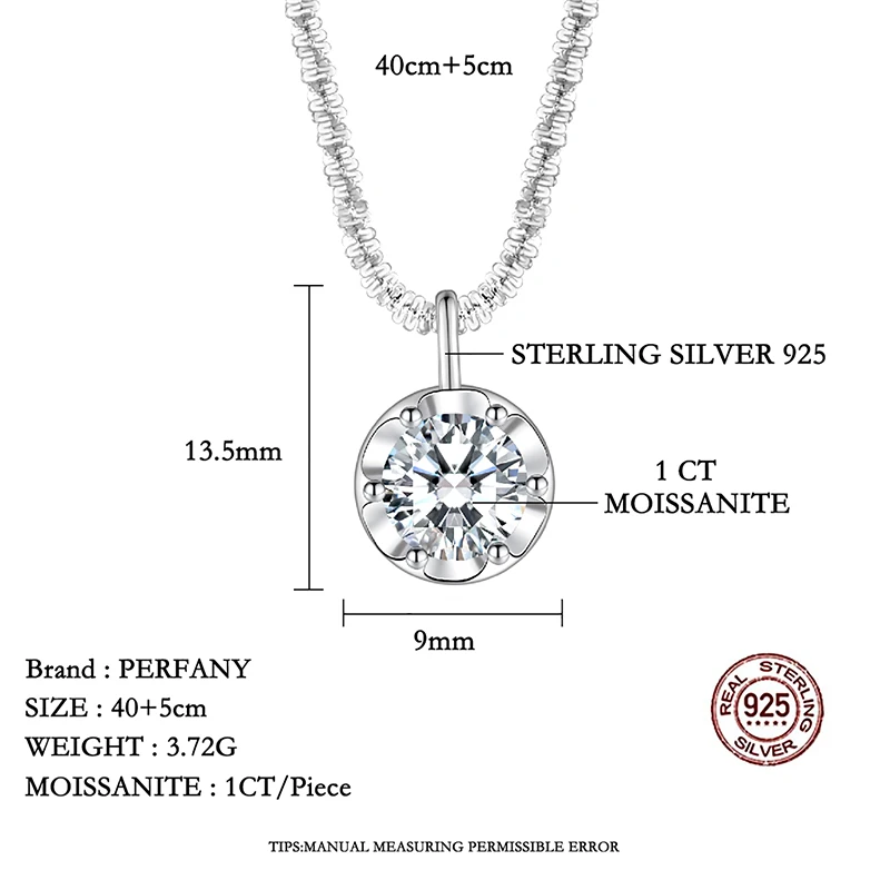 PERFANY 1/2CT Moissanite Necklace for Women S925 Pure Silver Sparkling Crown Diamond Pendant Luxurious Wedding Jewelry - Image 3