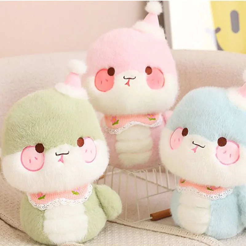 

Funny Fluffy Snake Plush Toy Squishy Stuffed Animal Kawaii Plushie with Party Hat for Kids Cushion Colorful Snake Plush Gift