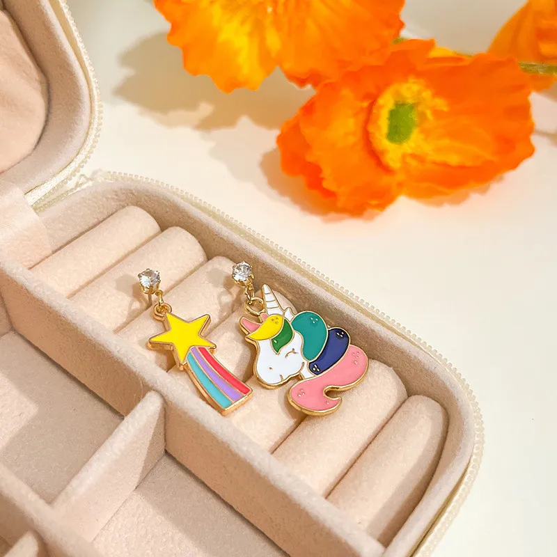 Fashion Kawaii Kitty Bunny Panda Pendant Earrings Cute Cartoon Animal Enamel Stud Ear Jewelry Birthday Gifts For Women Girls