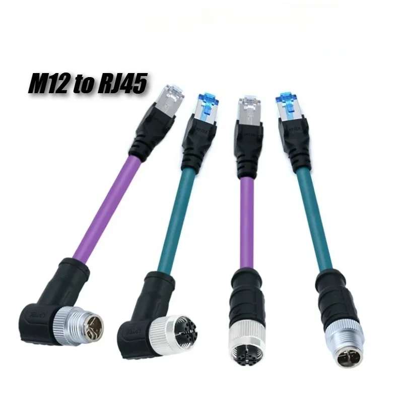 M12 4Pin D-type Panel Type Socket to RJ45 Connector 8Pin X-type Shield Network Plug A-code PG9 5pin to pj45 Straight Elbow Head