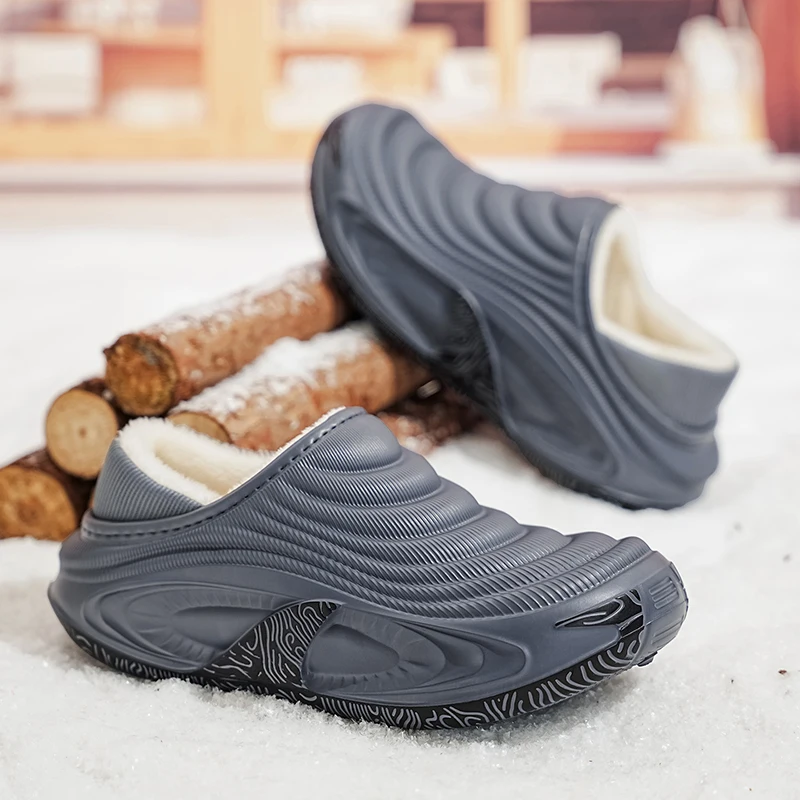 Pantuflas de Casa de Felpa Cálidas e Impermeables de EVA para Hombre, Pantuflas de Invierno 2026 con Suela Gruesa y Suave, Pantuflas Peludas de Talla Grande, Zapatos Zuecos de Plataforma Cómodos