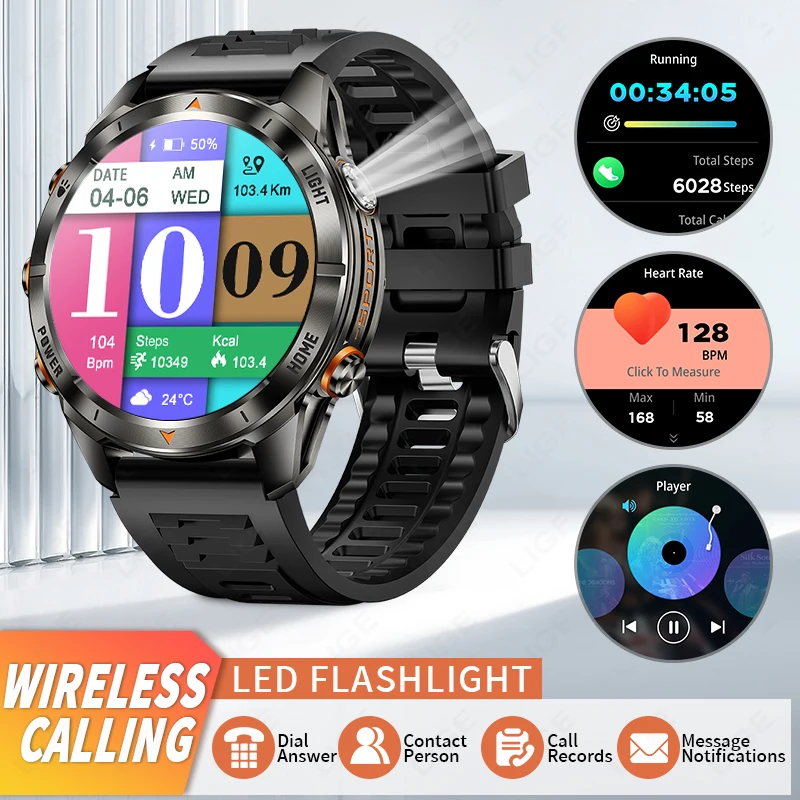 

Original LIGE Smart Watch Sports Modes LED Flashlight Waterproof 1.46 IPS Screen Music Control smart watchs for men Android IOS