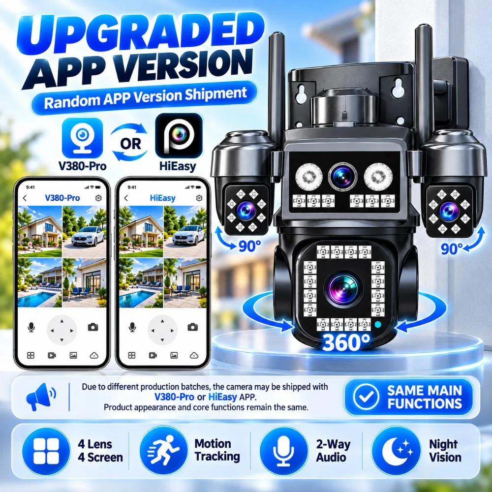 20MP WiFi Security PTZ Camera 10X Optical Zoom 4 Lens 4 Screen Color Night Vision Tracking Outdoor Waterproofing IP Cameras CCTV
