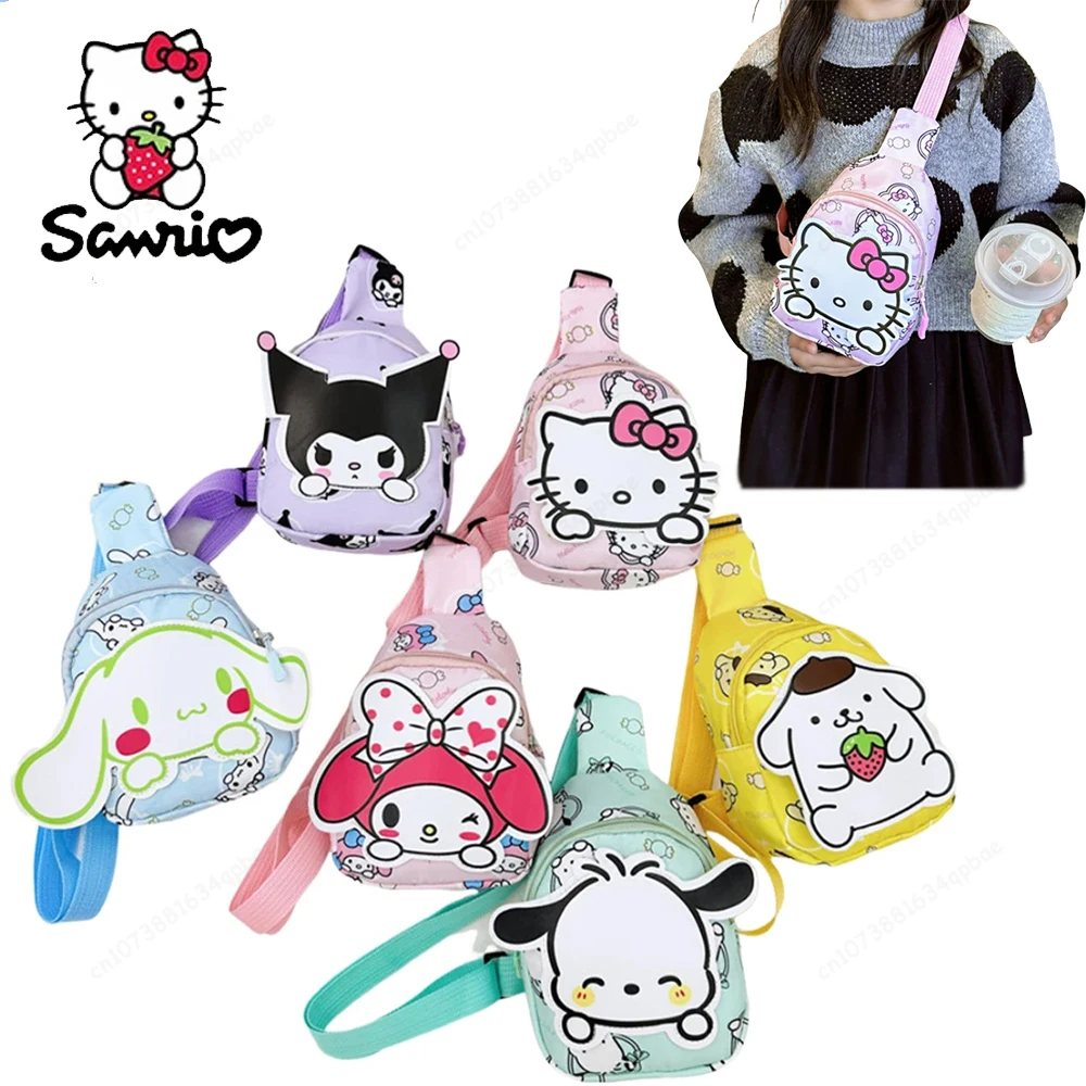 MINISO Sanrio Simple Casual Children's Crossbody Anime Small chest bag Hello Kitty Kuromi Pochacco Cinnamoroll Chest Bag for Kid