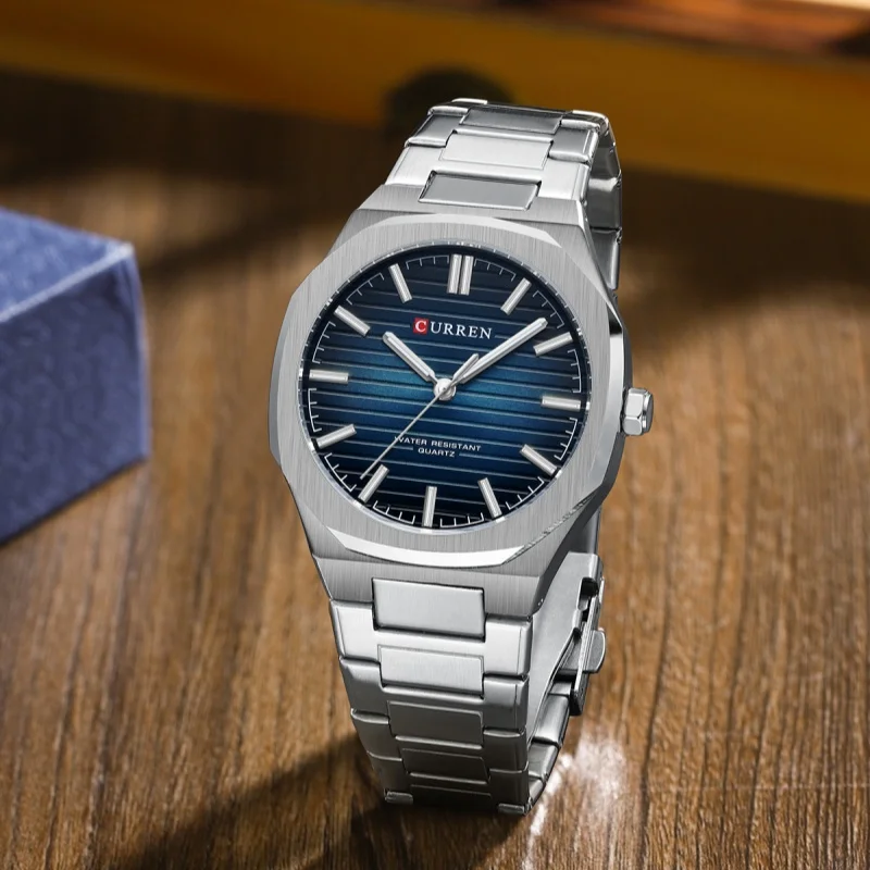 CURREN 8456 ファッションクォーツ腕時計 メンズ ビジネス 夜光 防水 ステンレススチールストラップ エレガント シンプル メンズウォッチ