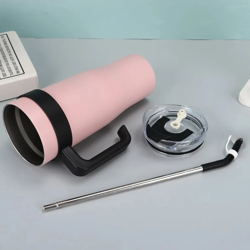 كوب بقشة معزول مقاس XXL | 304 فولاذ ميجا الحجم | ظلال الباستيل الجمالية | مقبض السفر | مجموعة هدايا العيد | اختيار ركوب الدراجات #2