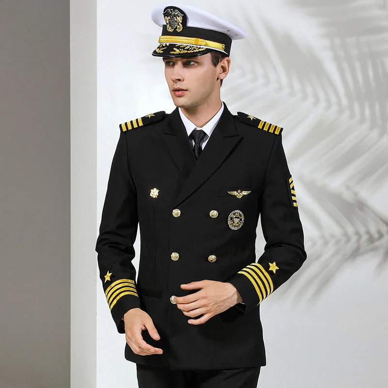 Pilot Uniform Airline US Navy Captain Uniforme Double Breasted Mariner Sailor Seaman Jacket Pants Flight Aviation Costume