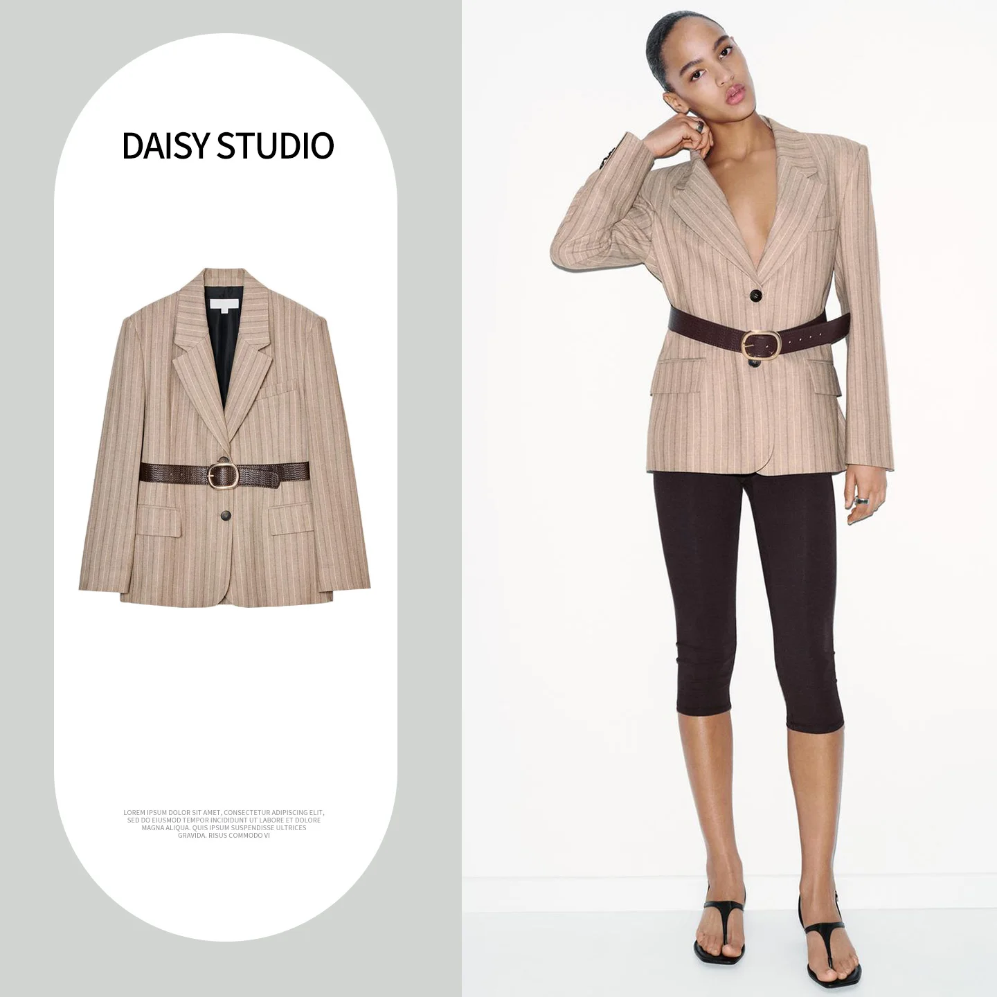 

Новая весенняя женская куртка-пиджак с длинными рукавами, отложным воротником, подплечниками и поясом, свободного кроя, из полиэфирного волокна