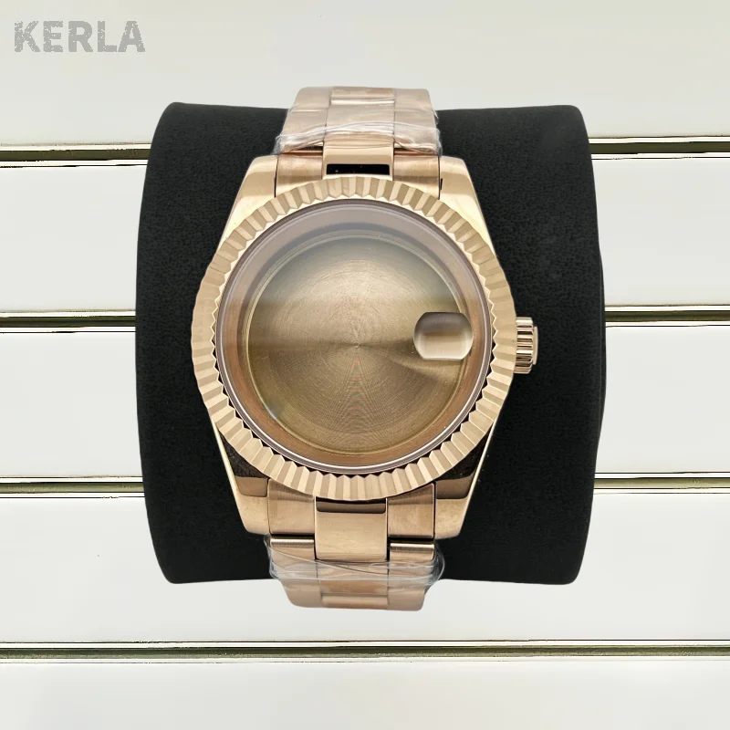 ローズゴールド 36 ミリメートル 39 ミリメートルステンレス鋼時計ケースストラップ DayJust NH35 NH36 4R/7S ムーブメント、フルサンド 3/5 ビーズ時計バンドオプション