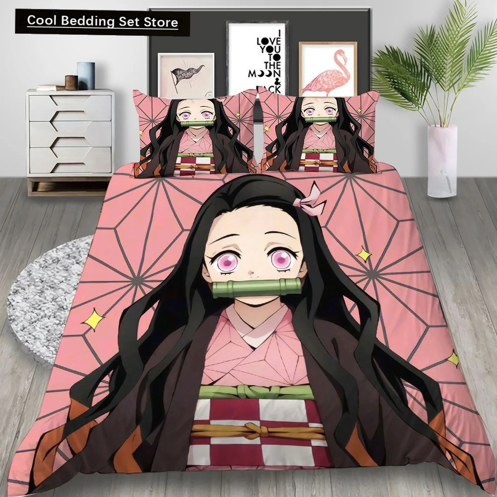 

Cartoon Demon Slayer Bedding Set Duvet Covers Japan Anime 3D Printed Comforter Bedding Sets Bedclothes Bed Linen(NO Sheet)