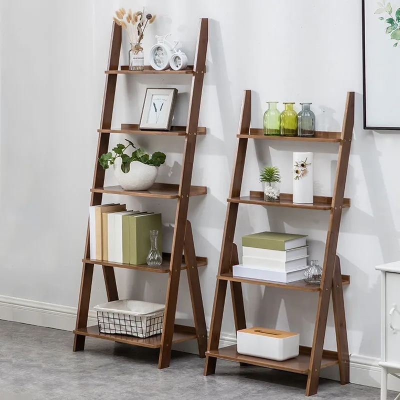 FOR Trapezoidal Shelf Against The Wall Bookshelf Multi-layer Living Room Bedroom Bamboo Storage Rack Solid Wood