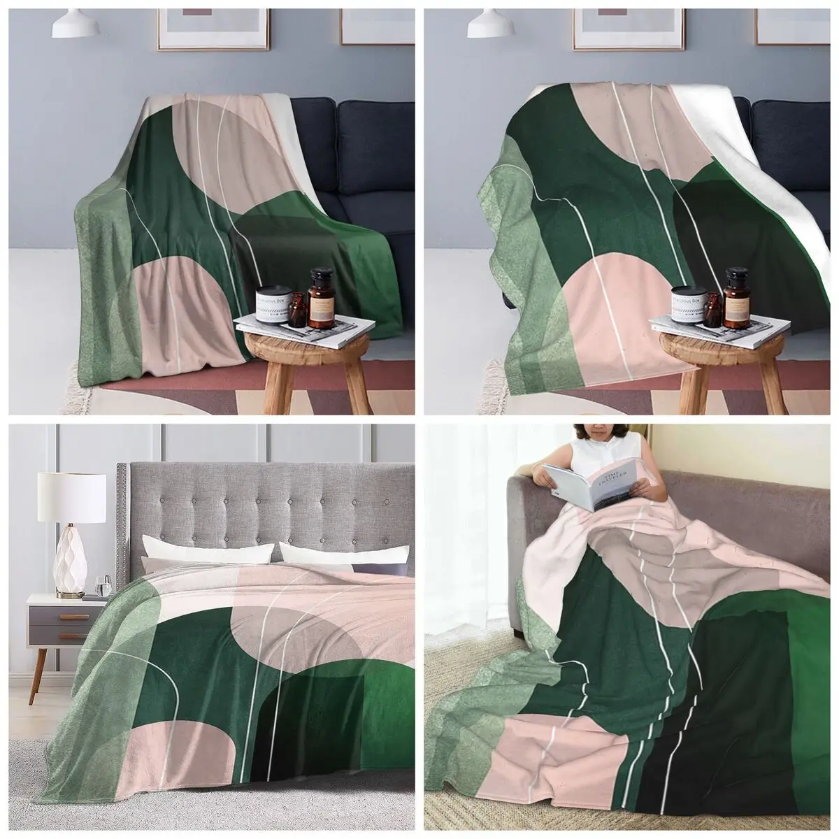 Mid Century Arches In Pink And Green Blankets Soft Warm Flannel Throw Blanket Plush for Bed Travel Home Sofa