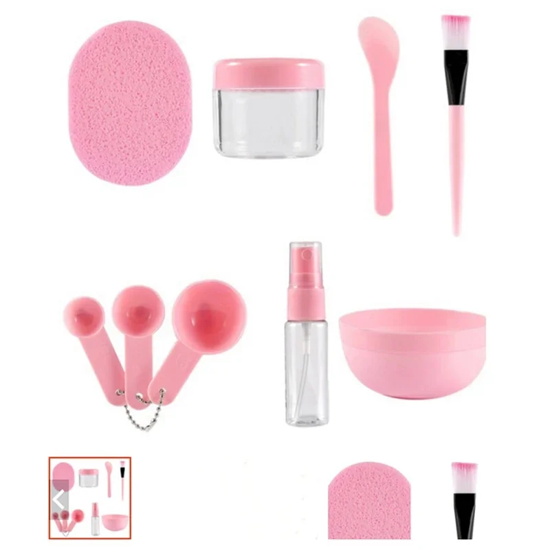 Kit de bol de masque facial rose bricolage, pinceau de maquillage, spatule, cuillère, vaporisateur, éponge de nettoyage, outils de soins de beauté pour la peau, 9 pièces
