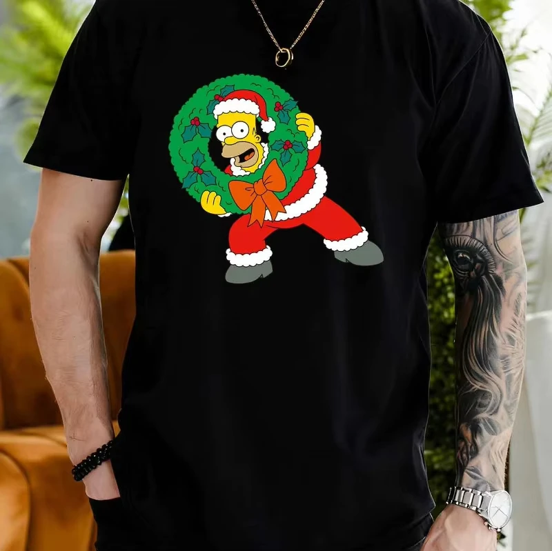 

Summer Men's Casual Short-sleeved T-shirt with Simpson Christmas Tree Man Print Pattern Simpson Authorized Men's T-shirt