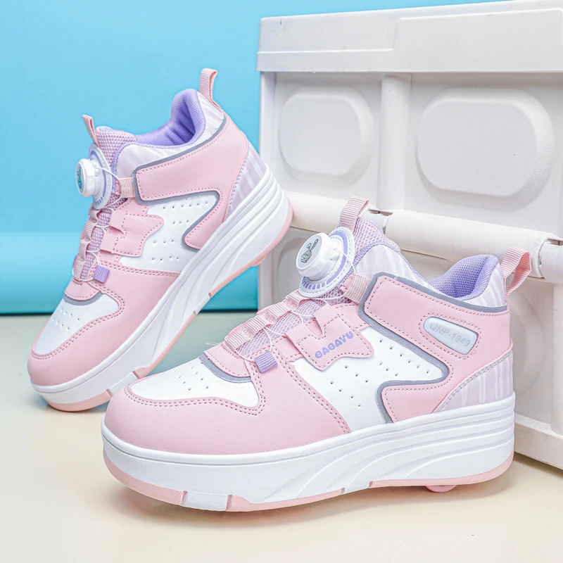 Children Roller Shoes Deformation Retractable Outdoor Boys Girls Sneakers USB Charging Youth Walking Pulleys Parkour Skate Shoes