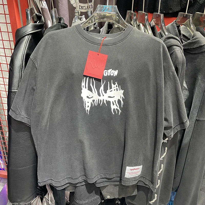 2026 الصيف الرسومات شعار طباعة RRR123 تي شيرت خمر غسلها أسود قصير ولكن واسعة RRR 123 تي شيرت تي شيرت للرجال والنساء