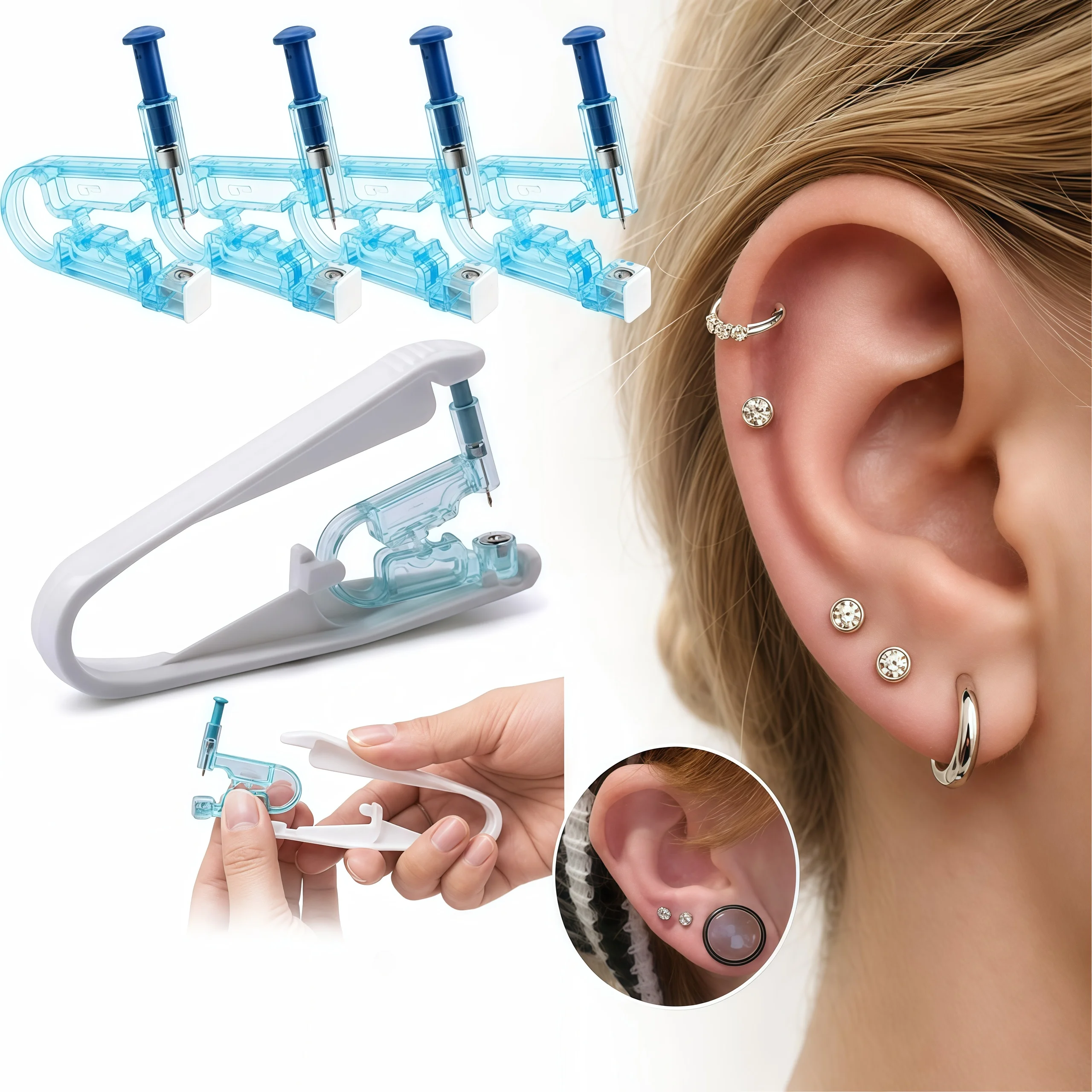 

Ear Piercing Kit—Disposable Safe and Sterile Self-Piercing Gun, Includes Ear Studs and Auxiliary Tools