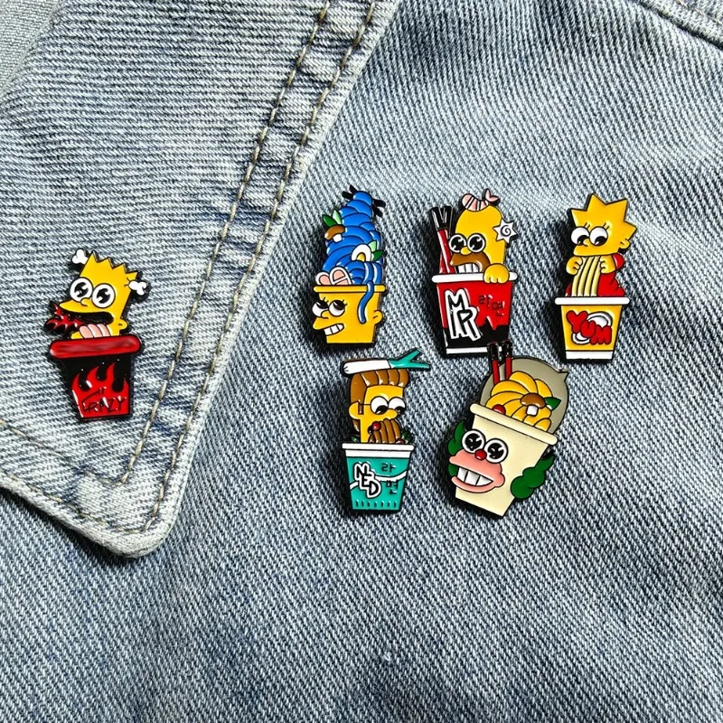 6pcs Set The Simpsons Cute funny Badges Halloween Cartoon Enamel Pins Metal Clothing student backpacks accessories birthday Gift