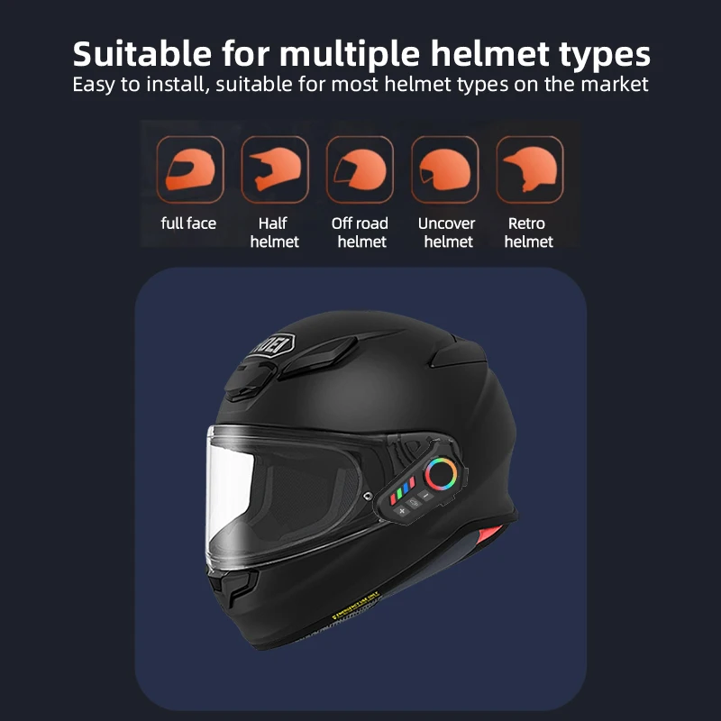 Motorcycle Helmet Bluetooth Headset V5.4 Noise Cancelling Intercom For 2 Riders Long Range 10km Earphones With 40H Usage Time