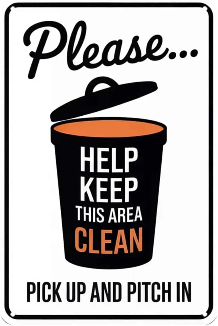Keep This Area Clean Trash Bin Sign Tin Sign Funny Waste Management Reminder Vintage Metal Signs Wall Decor for Kitchen Bar Cafe