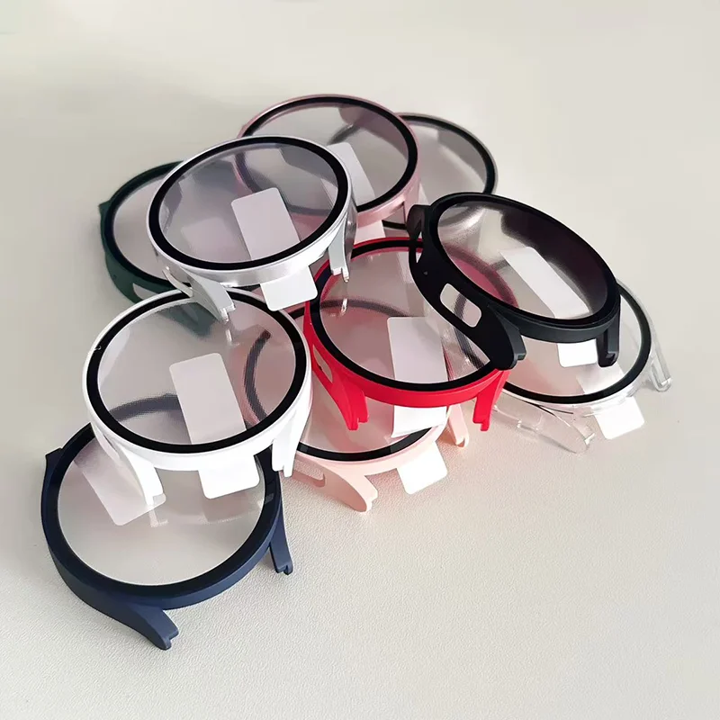 Gehärtetes Glas + Hülle für Samsung Galaxy Watch 7/6/5/4/FE-Abdeckung PC-Stoßstangen-Displayschutz Galaxy Watch 7 6 44 mm 40 mm Zubehör